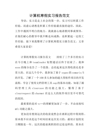 计算机寒假实习报告范文