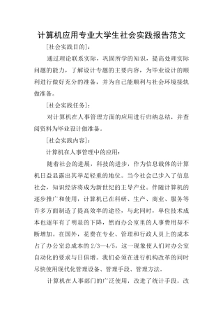 计算机应用专业大学生社会实践报告范文