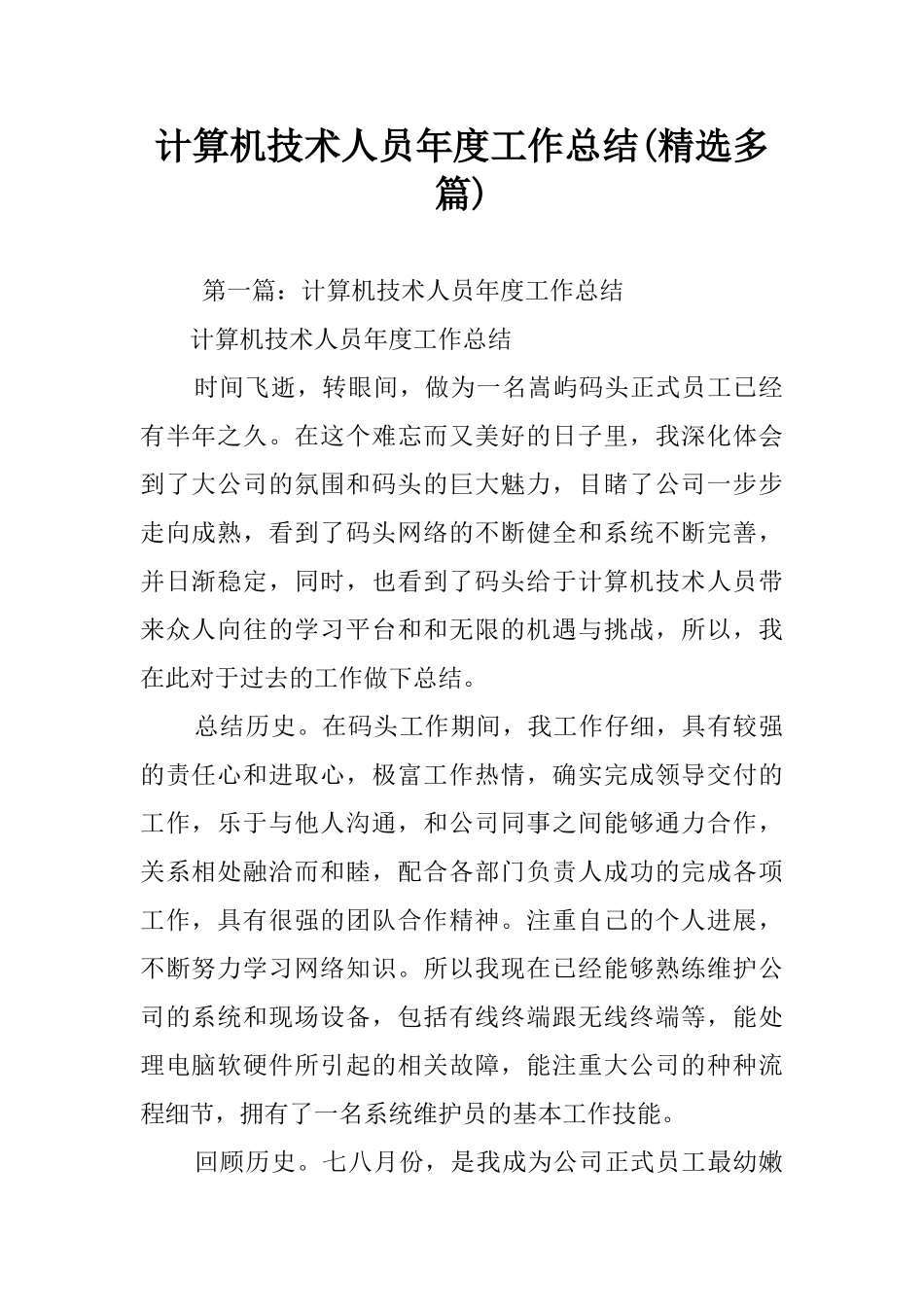 计算机技术人员年度工作总结_第1页