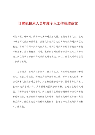 计算机技术人员年度个人工作总结