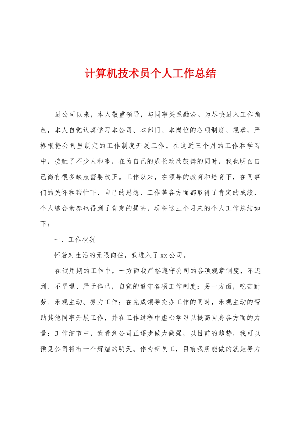 计算机技术员个人工作总结_第1页