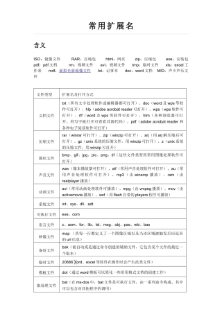 计算机文件常用扩展名