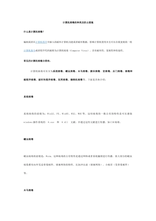 计算机病毒的种类及预防措施