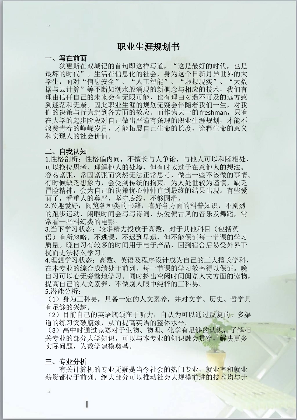 计算机科学与技术职业生涯规划书与生涯人物访谈报告_第1页