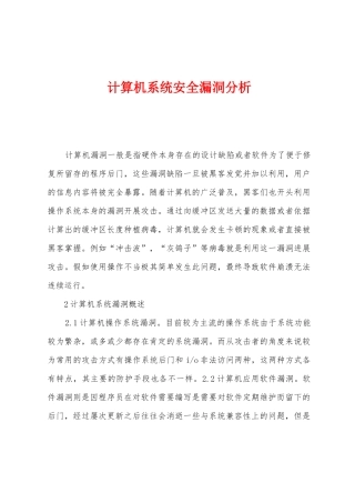 计算机系统安全漏洞分析