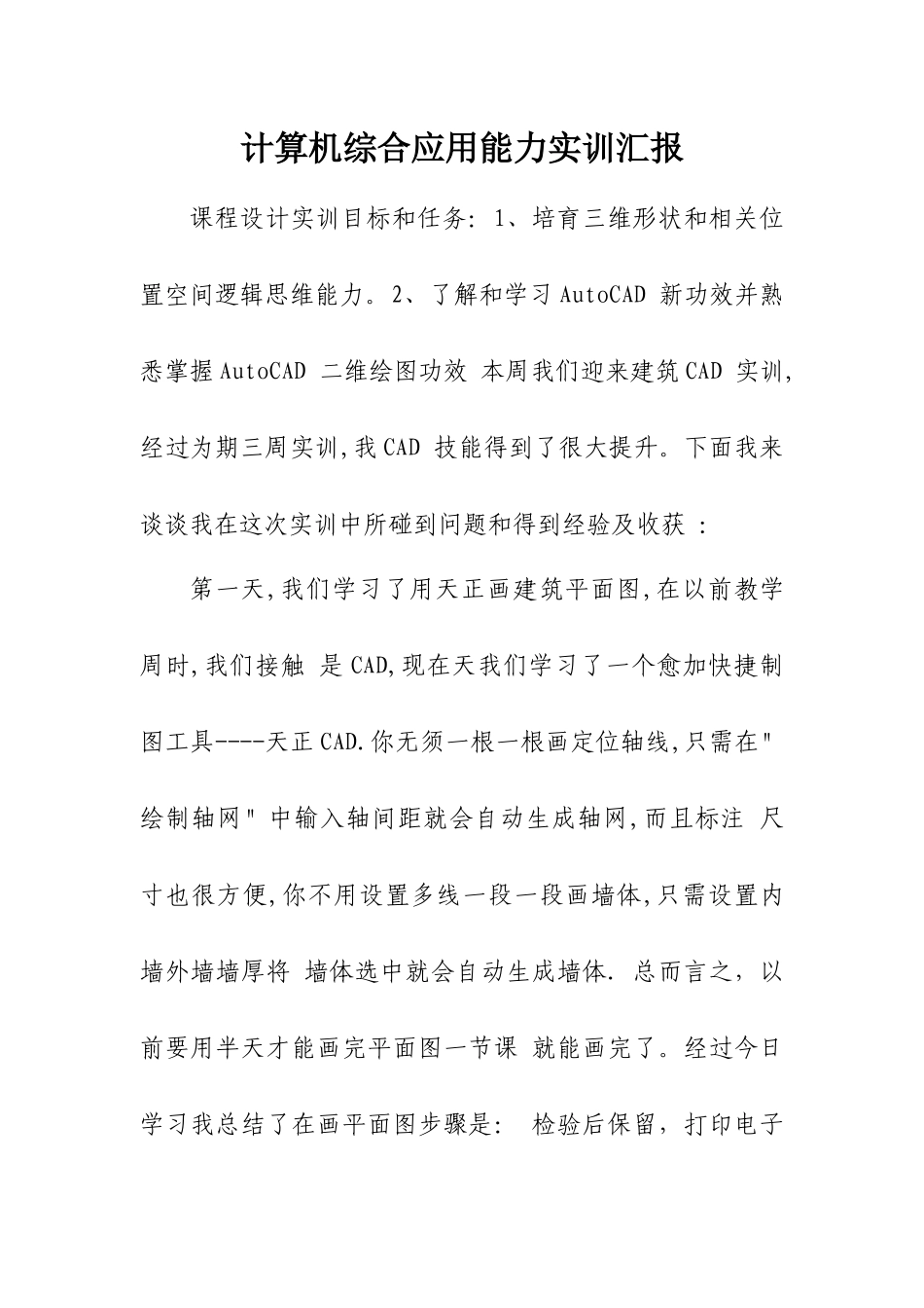 计算机综合应用能力实训总结报告_第1页