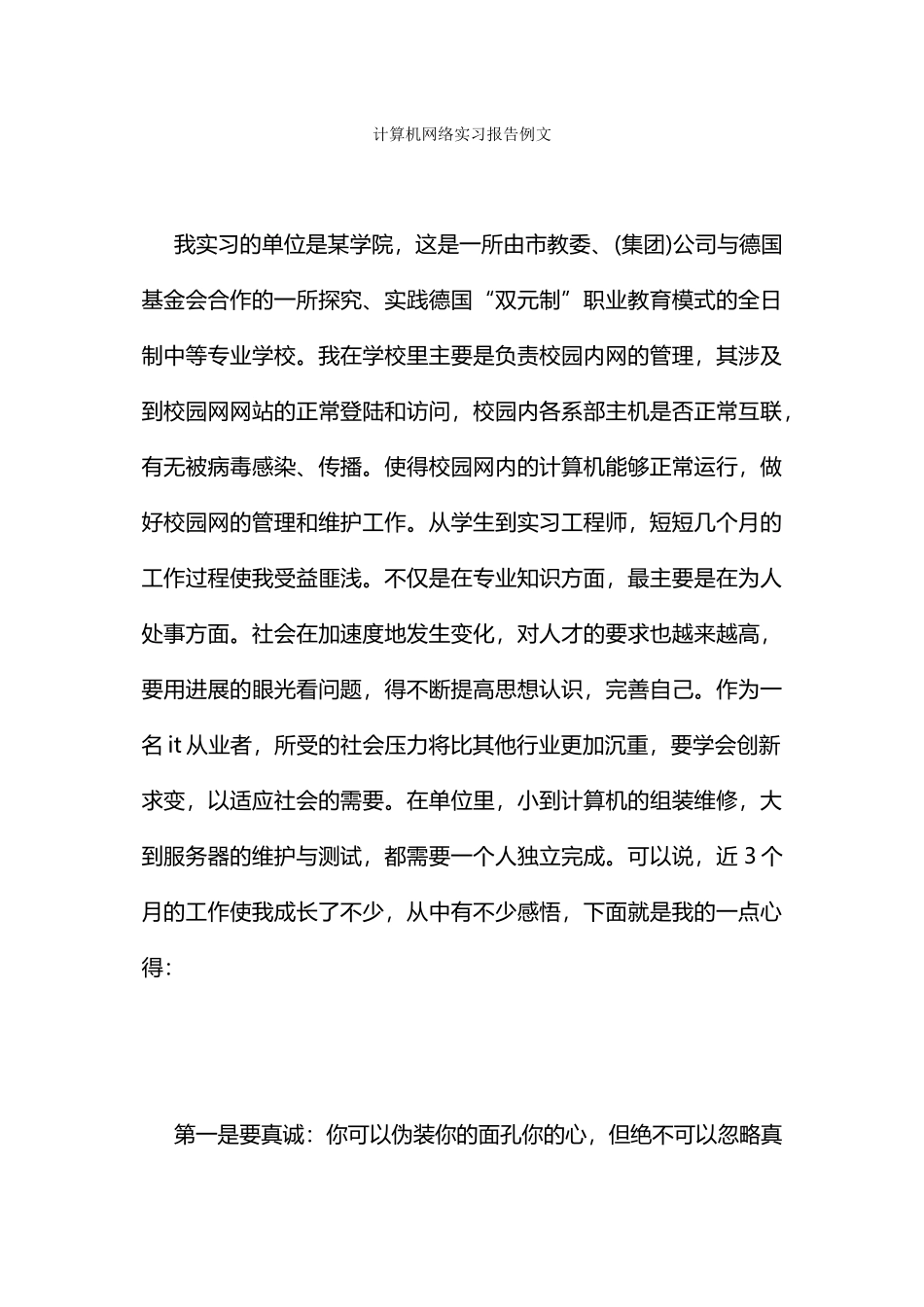 计算机网络实习报告例文_第1页