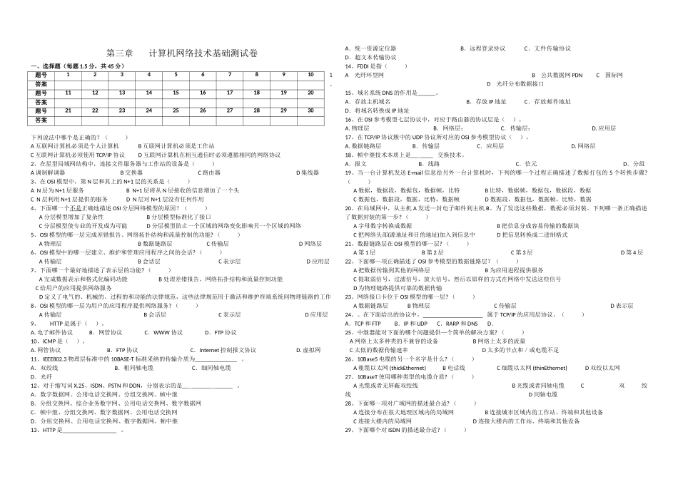 计算机网络技术基础单元测试题_第1页