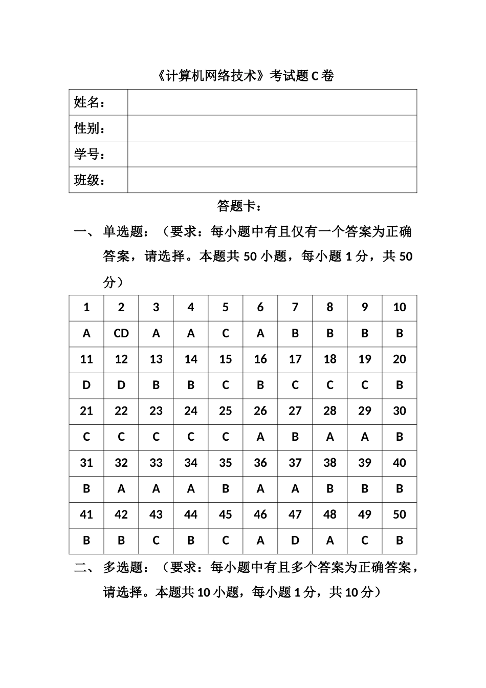 计算机网络技术考试题C卷_第1页