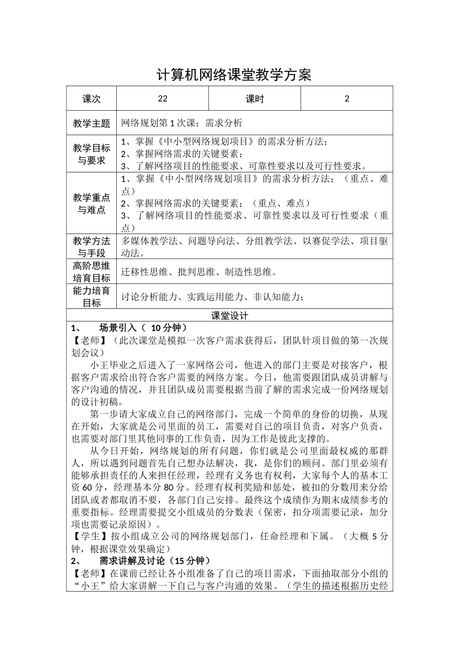 计算机网络教案22-需求分析-高阶项目_第1页