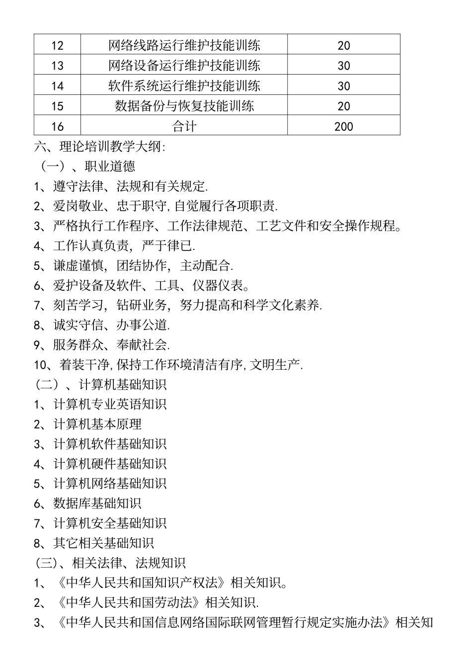 计算机网络管理员教学计划及大纲_第3页