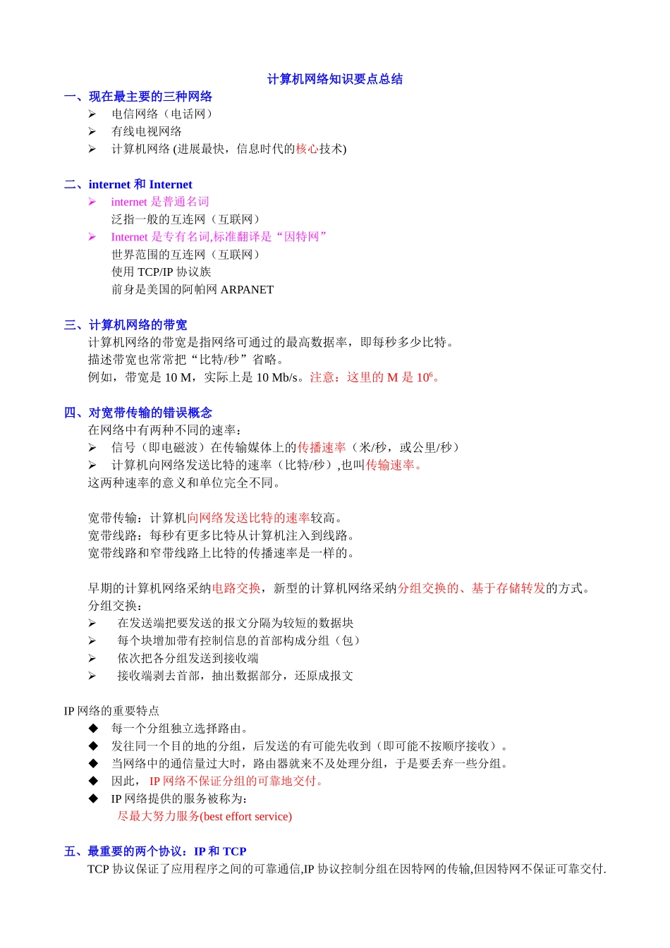 计算机网络重点知识总结-谢希仁版_第1页