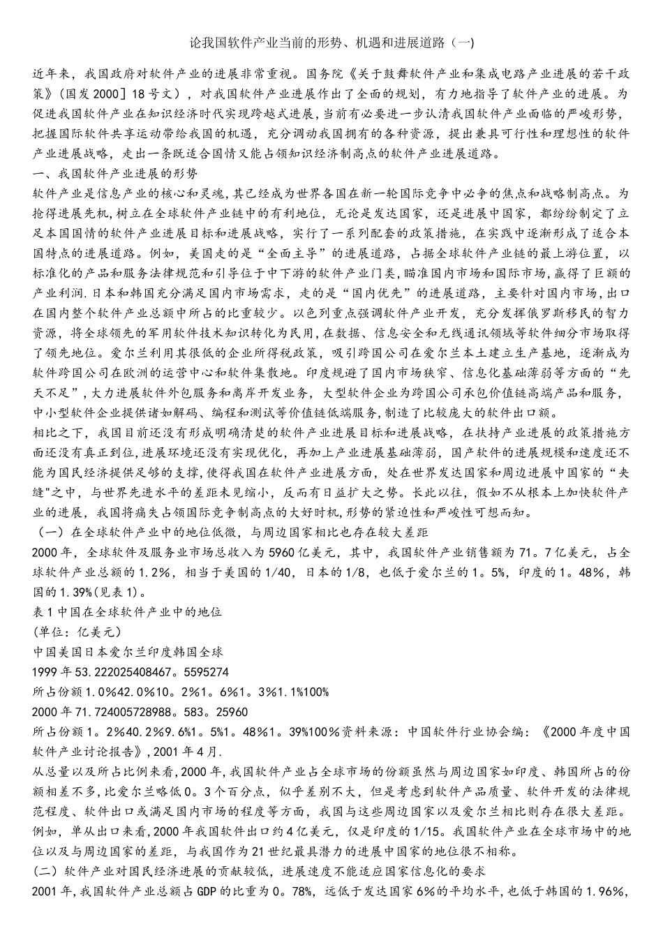 论我国软件产业当前的形势、机遇和发展道路_第1页