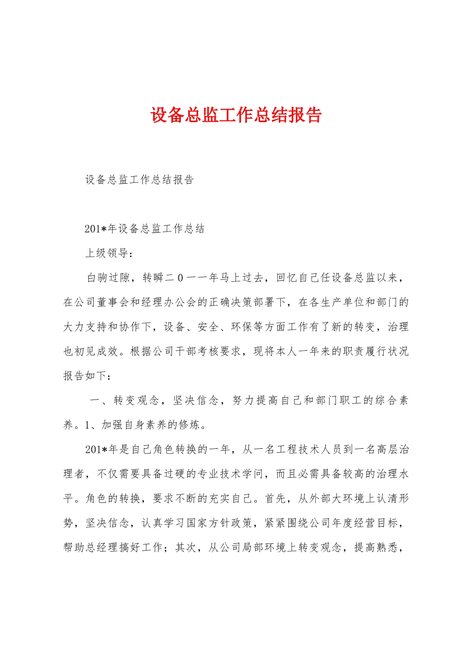 设备总监工作总结报告_第1页