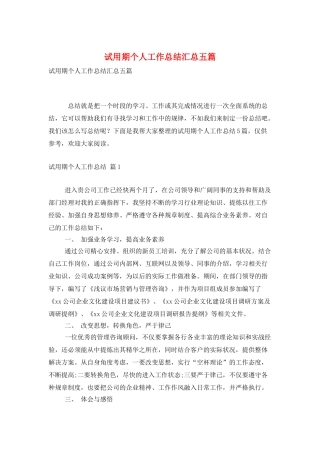 试用期个人工作总结汇总五篇