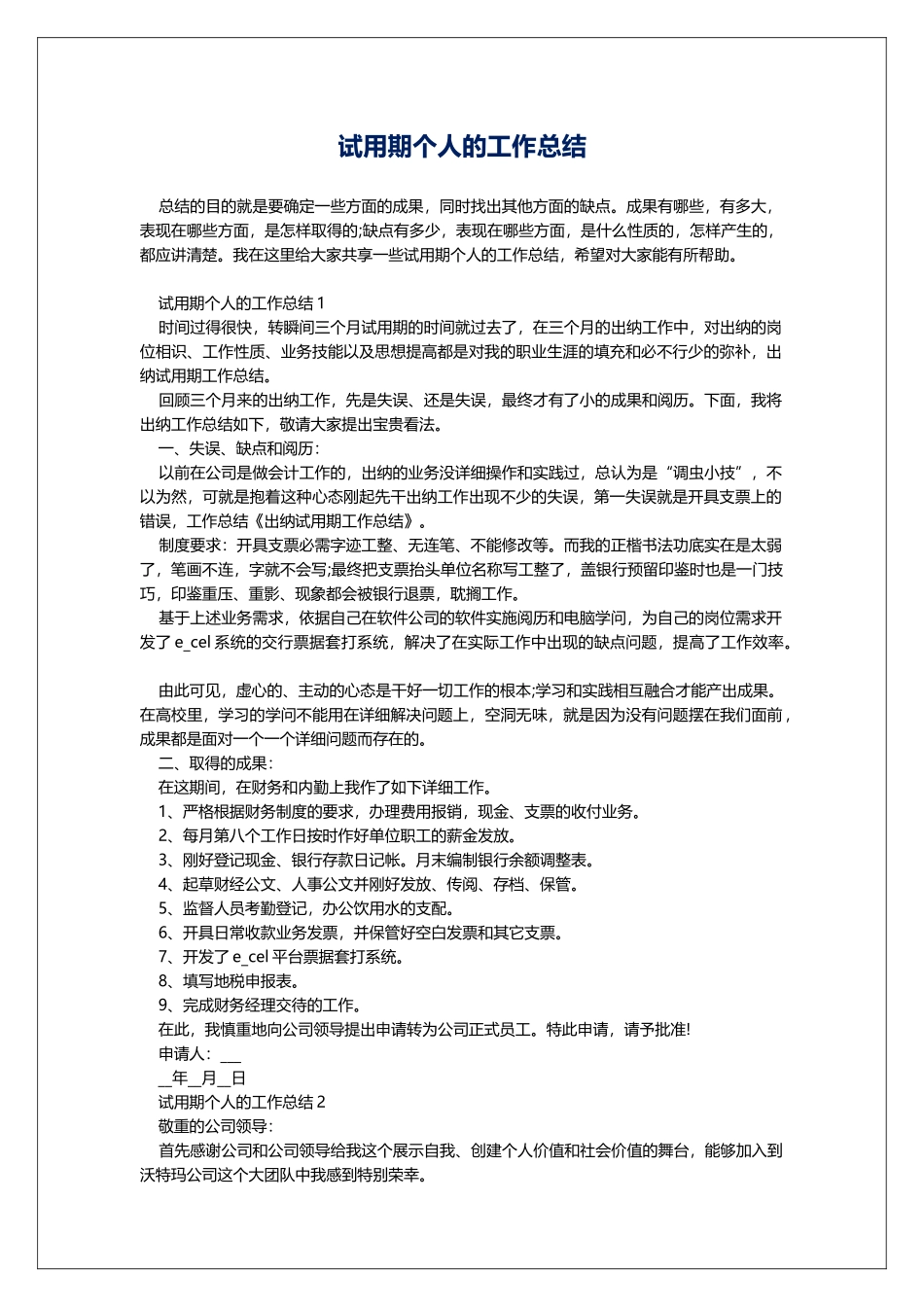 试用期个人的工作总结_第1页
