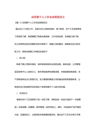 试用期个人工作总结简短范文