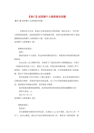 试用期个人辞职报告四篇