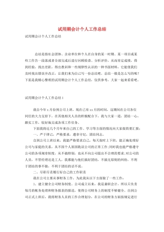 试用期会计个人工作总结