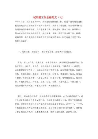 试用期工作总结范文(七)