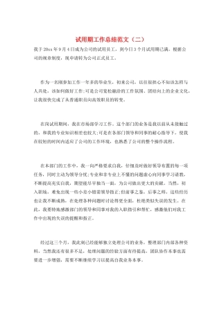 试用期工作总结范文(二)