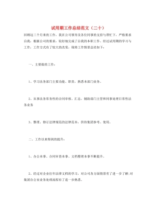 试用期工作总结范文(二十)