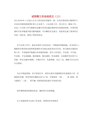 试用期工作总结范文(三)