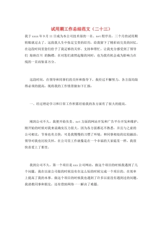 试用期工作总结范文(二十三)