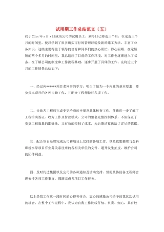 试用期工作总结范文(五)