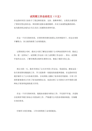 试用期工作总结范文(十五)