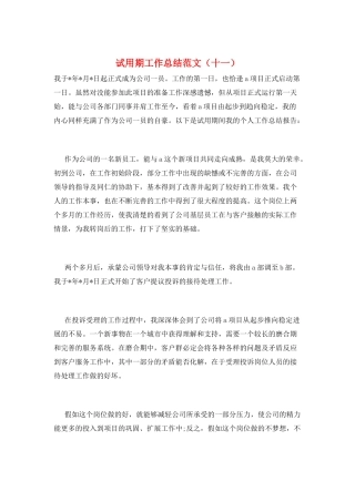 试用期工作总结范文(十一)