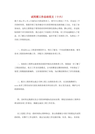 试用期工作总结范文(十六)