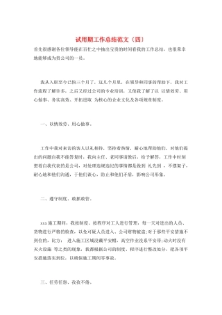 试用期工作总结范文(四)