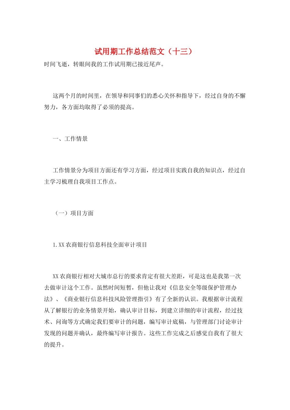 试用期工作总结范文(十三)_第1页