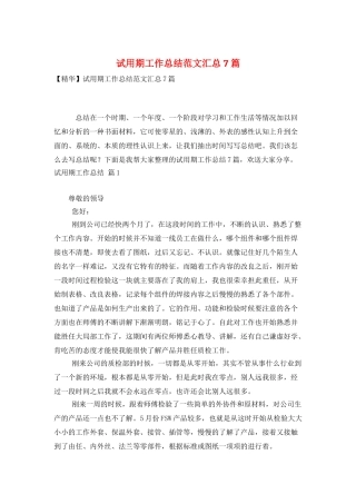 试用期工作总结范文汇总7篇