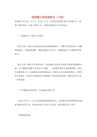 试用期工作总结范文(十四)