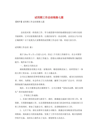 试用期工作总结锦集七篇