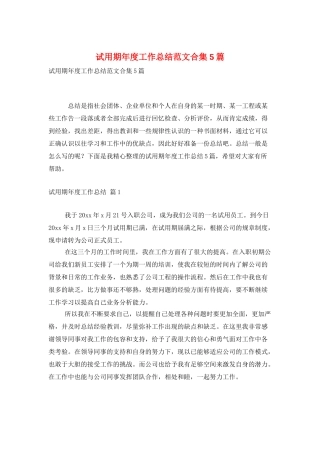 试用期年度工作总结范文合集5篇