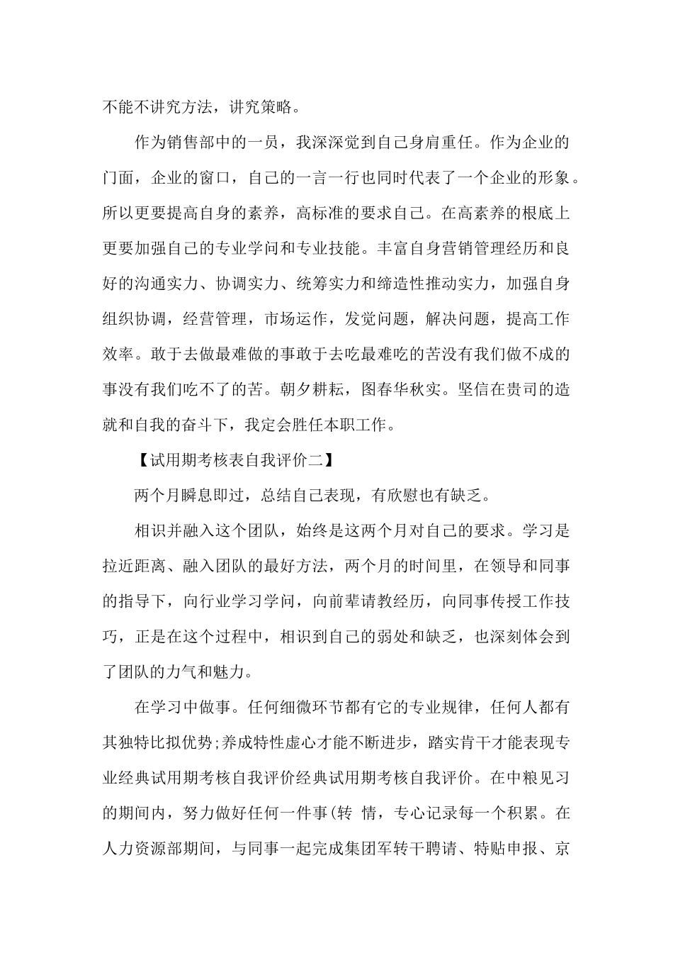 试用期考核表自我评价_第2页
