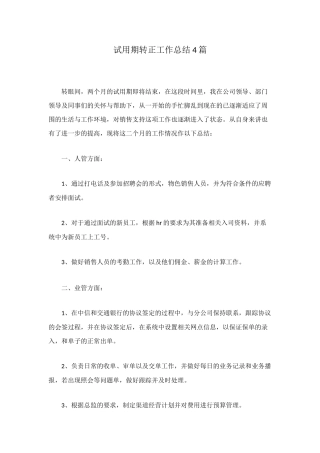 试用期转正工作总结4篇