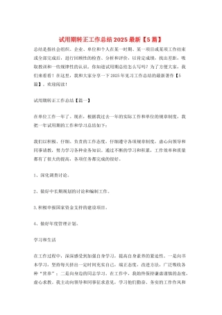 试用期转正工作总结2025最新
