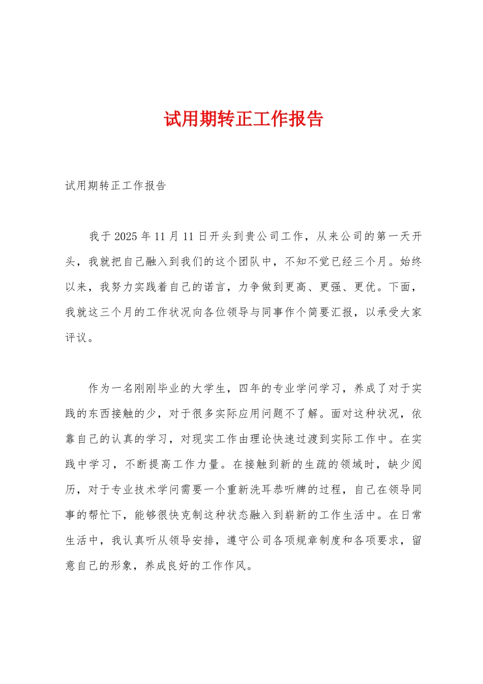 试用期转正工作报告_第1页
