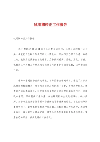 试用期转正工作报告