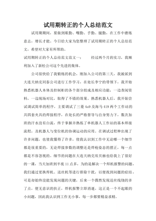 试用期转正的个人总结范文（标准版）