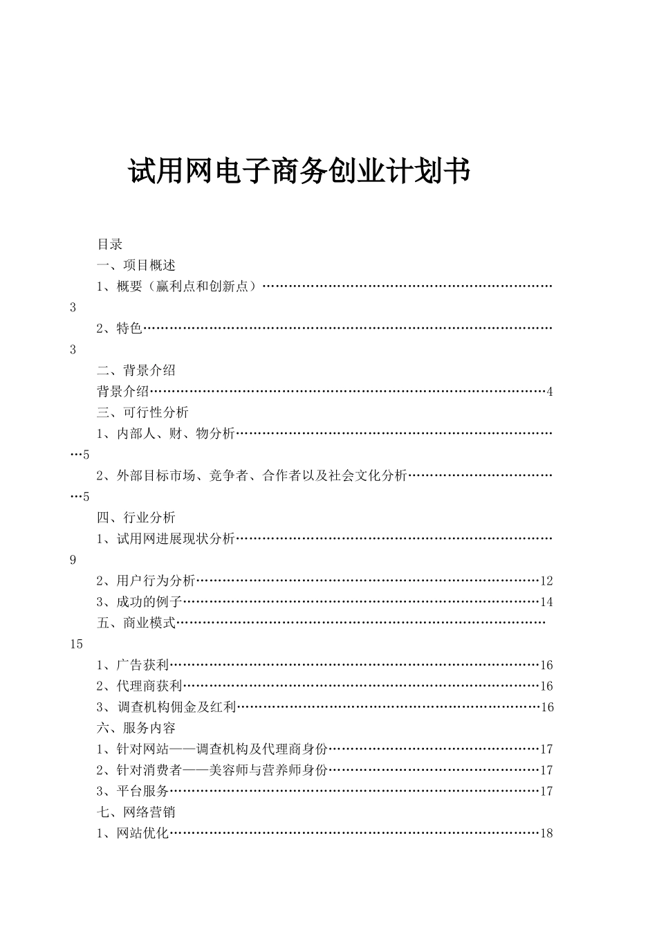 试用网电子商务创业计划书_第1页
