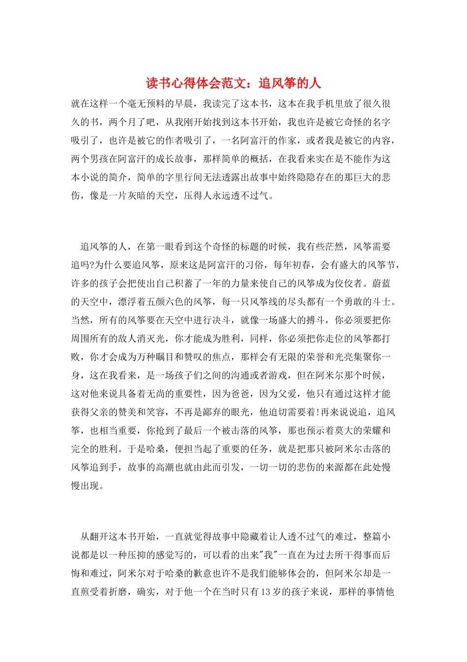 读书心得体会范文：追风筝的人_第1页
