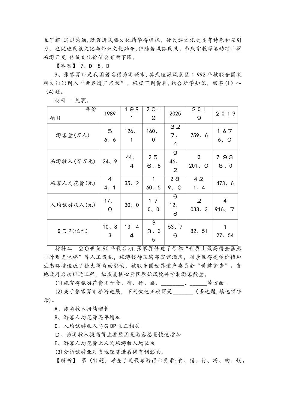 课时作业 第1单元第2节 旅游业对社会发展的作用_第3页