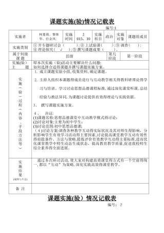 课题实施情况记录表