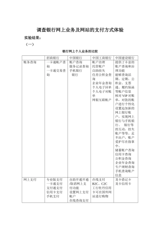 调查银行网上业务及网站的支付方式体验