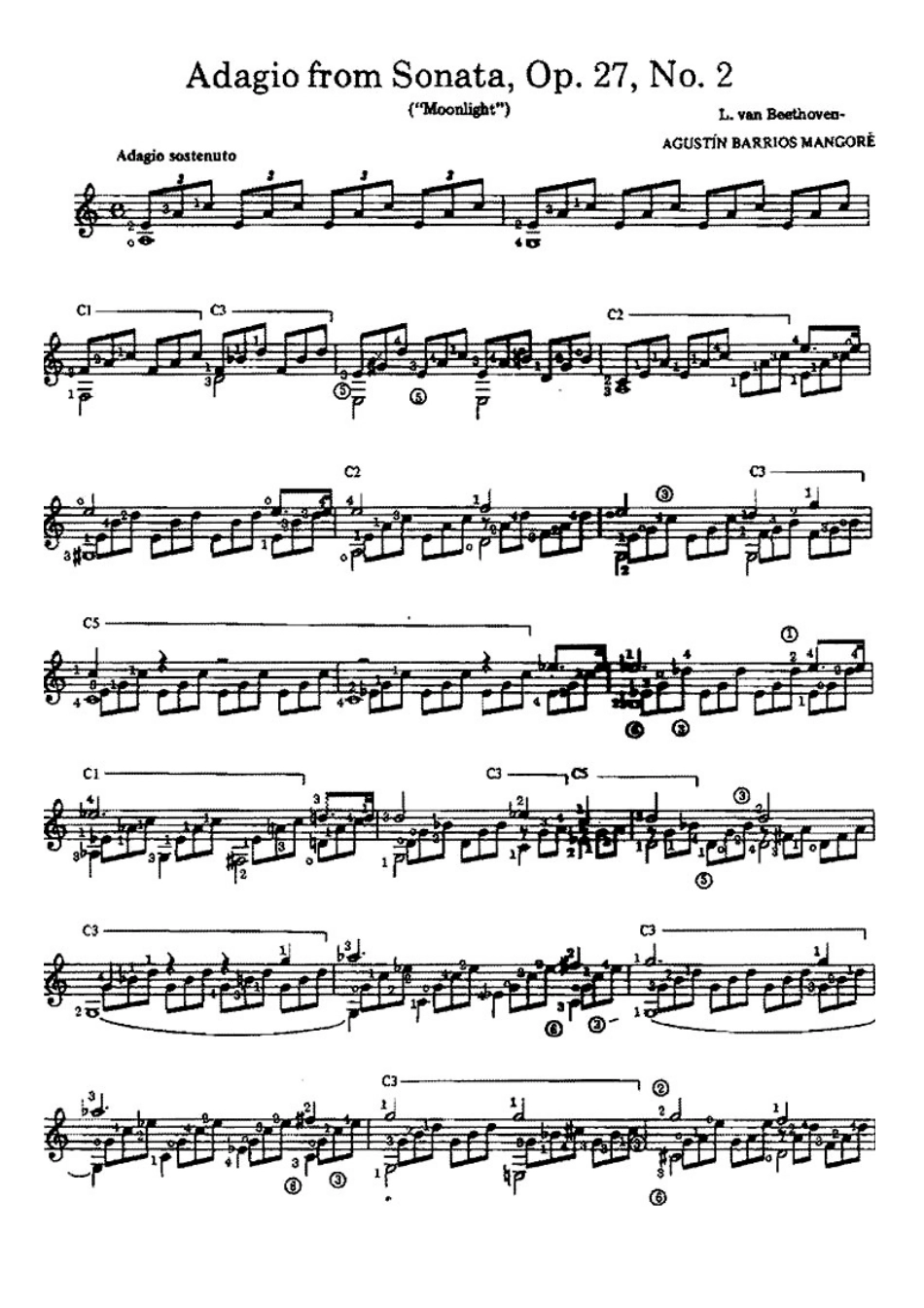 贝多芬作品《月光奏鸣曲-柔板》AdagiofromSonata;Beethoven古典吉他谱_第1页